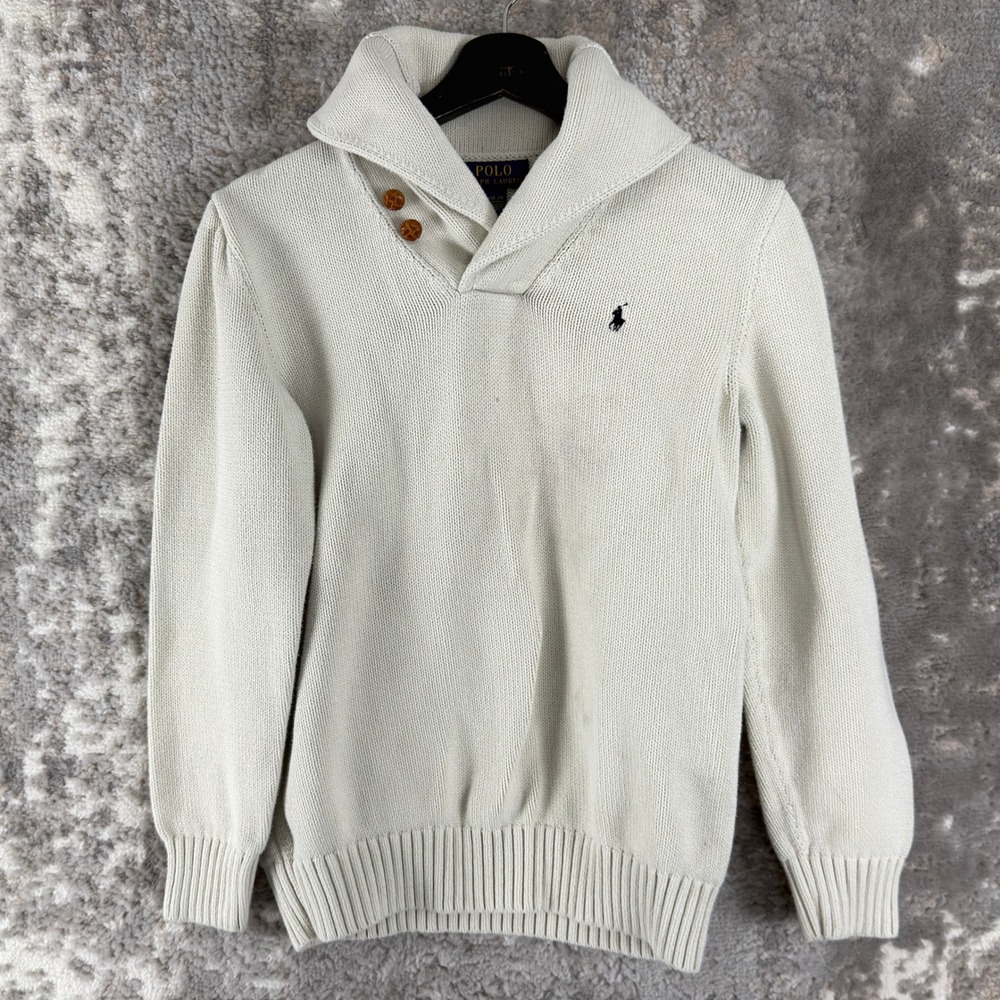 Polo Ralph Lauren Size XL (18-20) Shawl Collar Knit Pullover Sweater Cream Boys